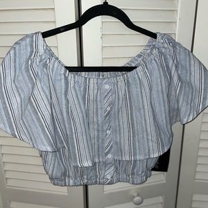 Say What? Off Shoulder Striped Crop Top Women's Small